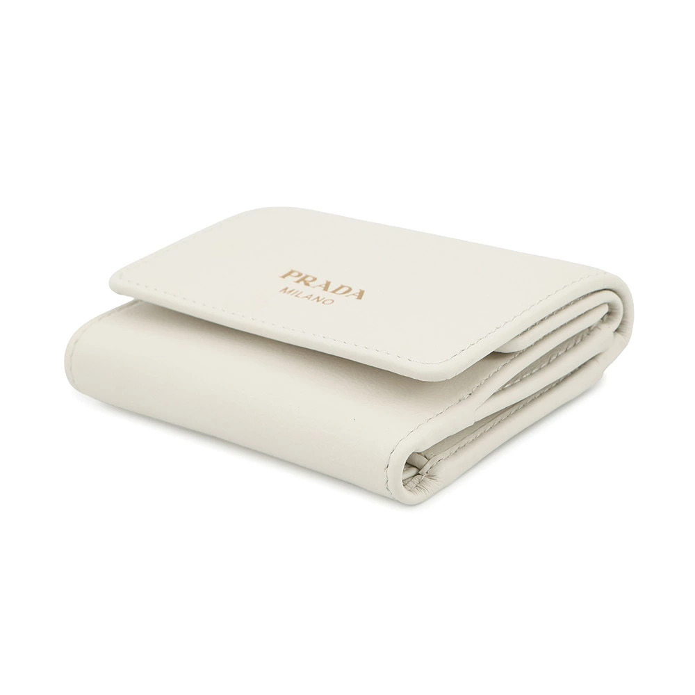 Prada Wallet Leather White Tri fold White